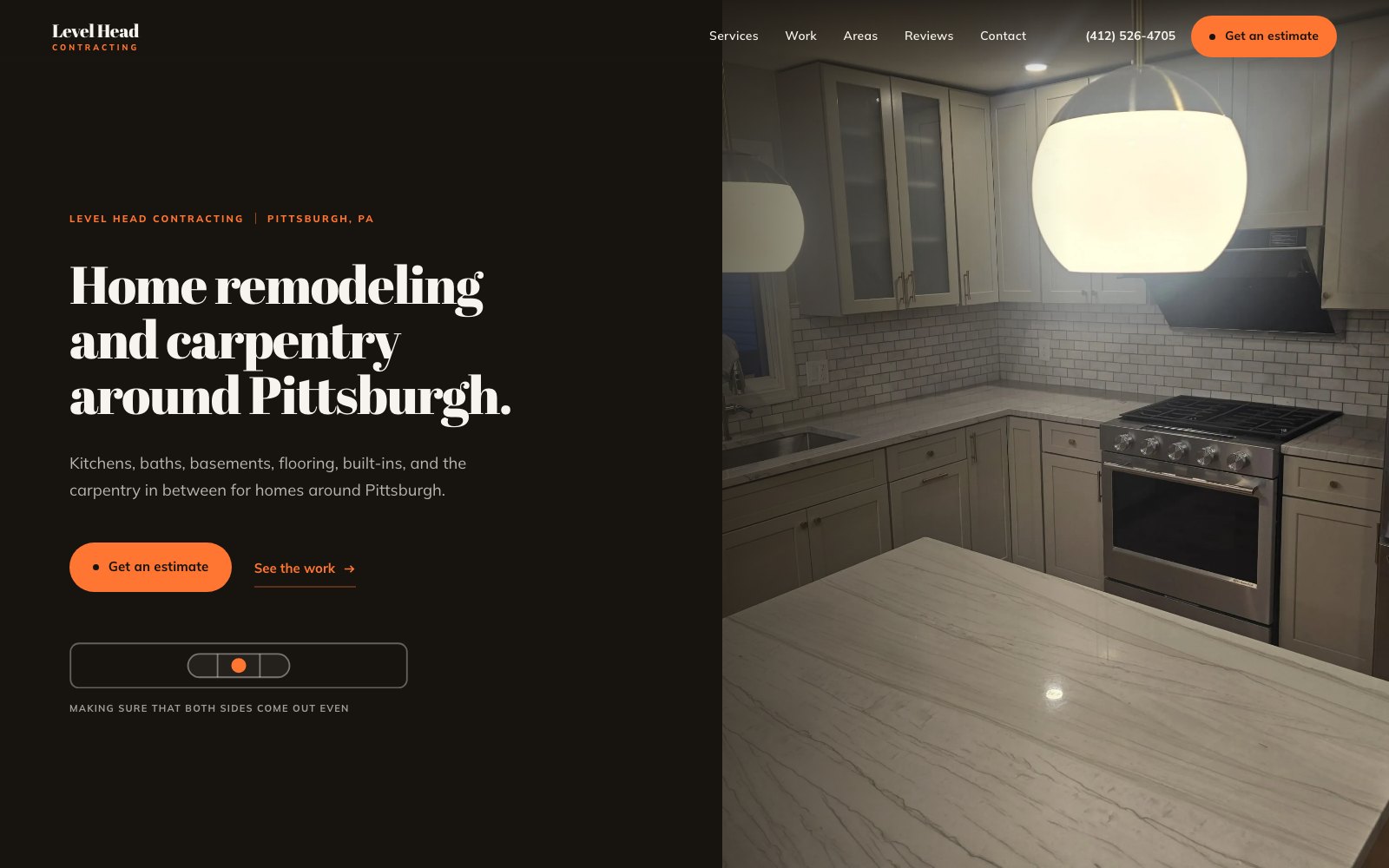 The new Level Head Contracting homepage concept