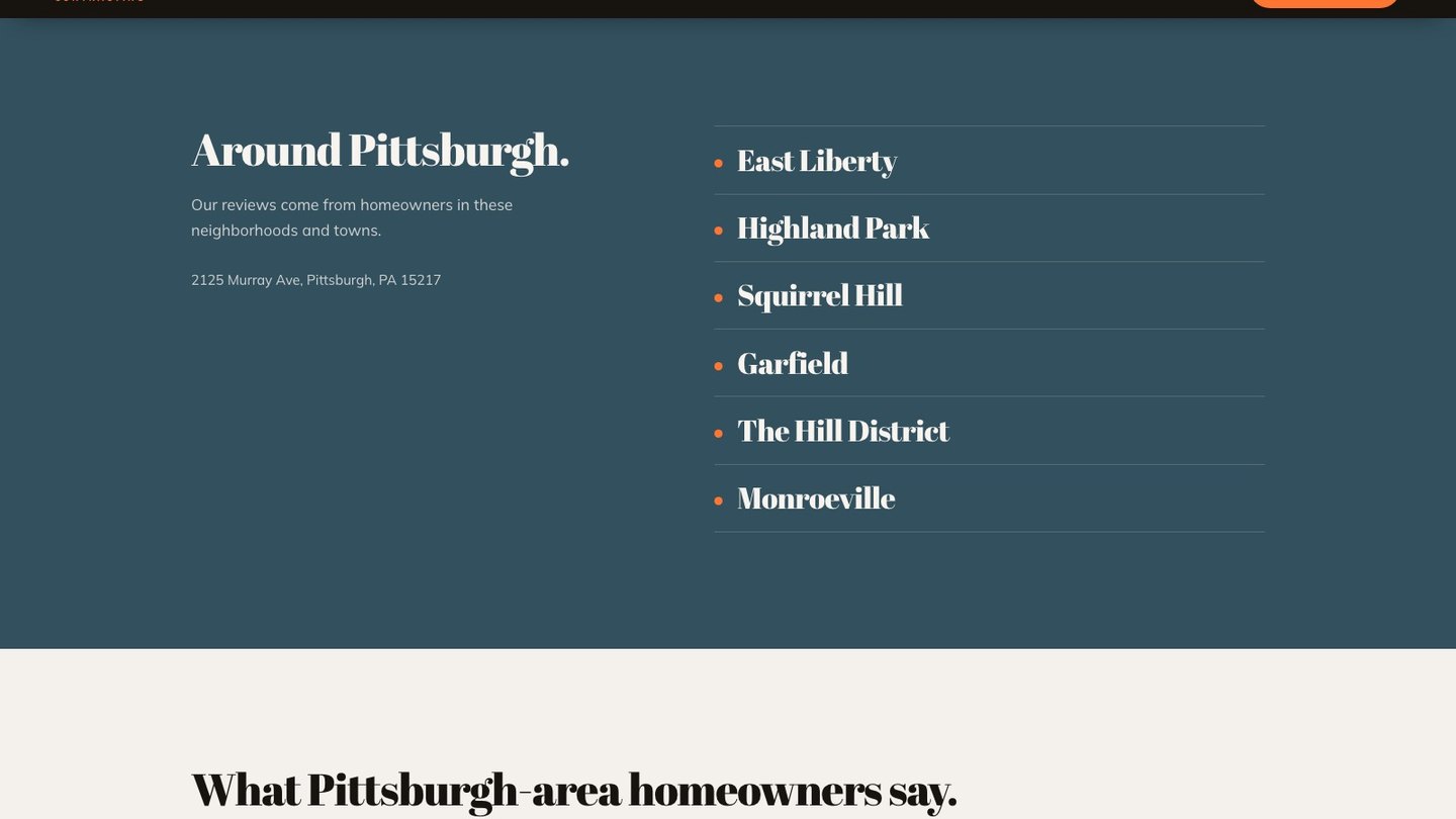 The service area section of the new homepage
